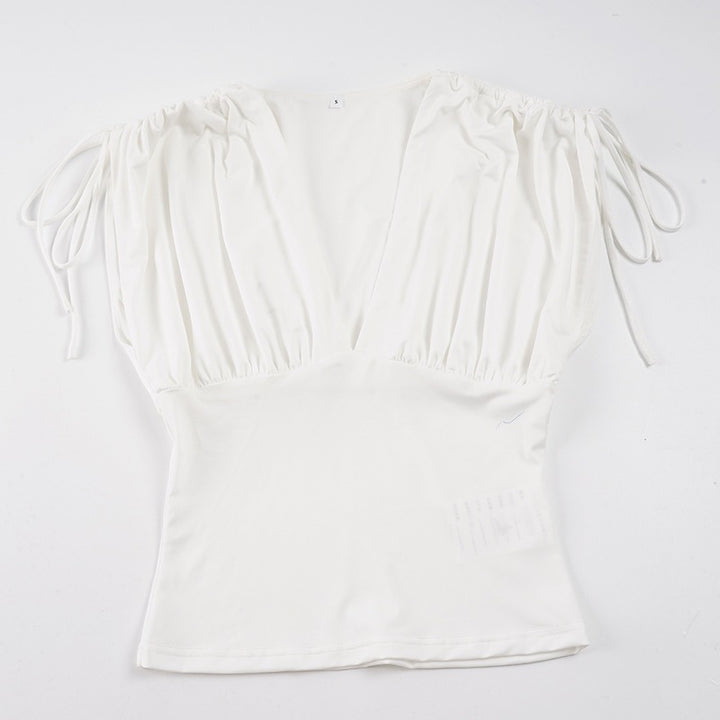 Damen Elegantes Wickeloberteil mit Rüschendetails und tiefem V-Ausschnitt Drune