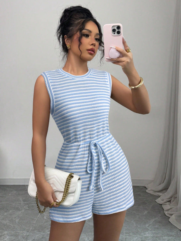 Damen gestreifter Kurzoverall mit Taillenzug Drune
