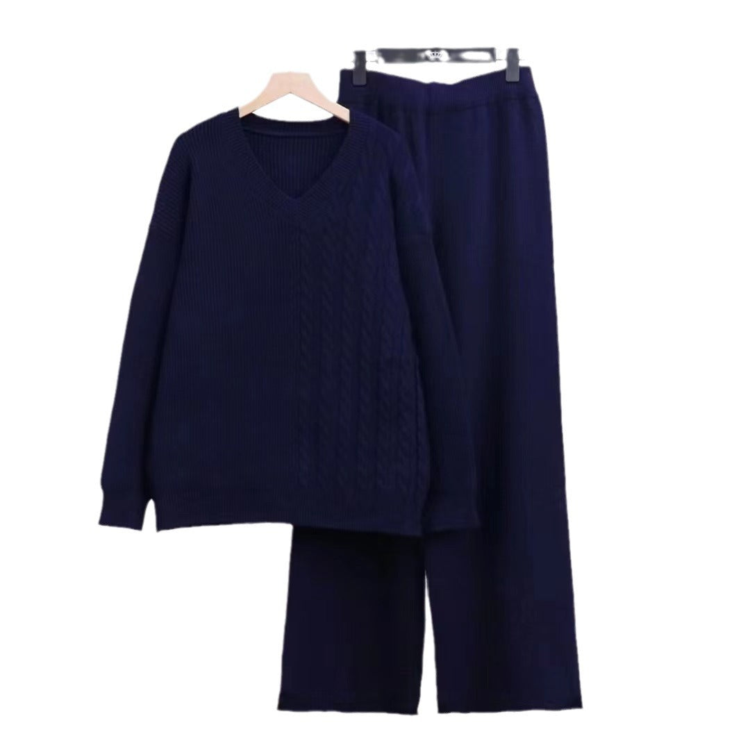 Damen Elegantes Strickpullover-Set mit V-Ausschnitt und losem Schnitt Drune