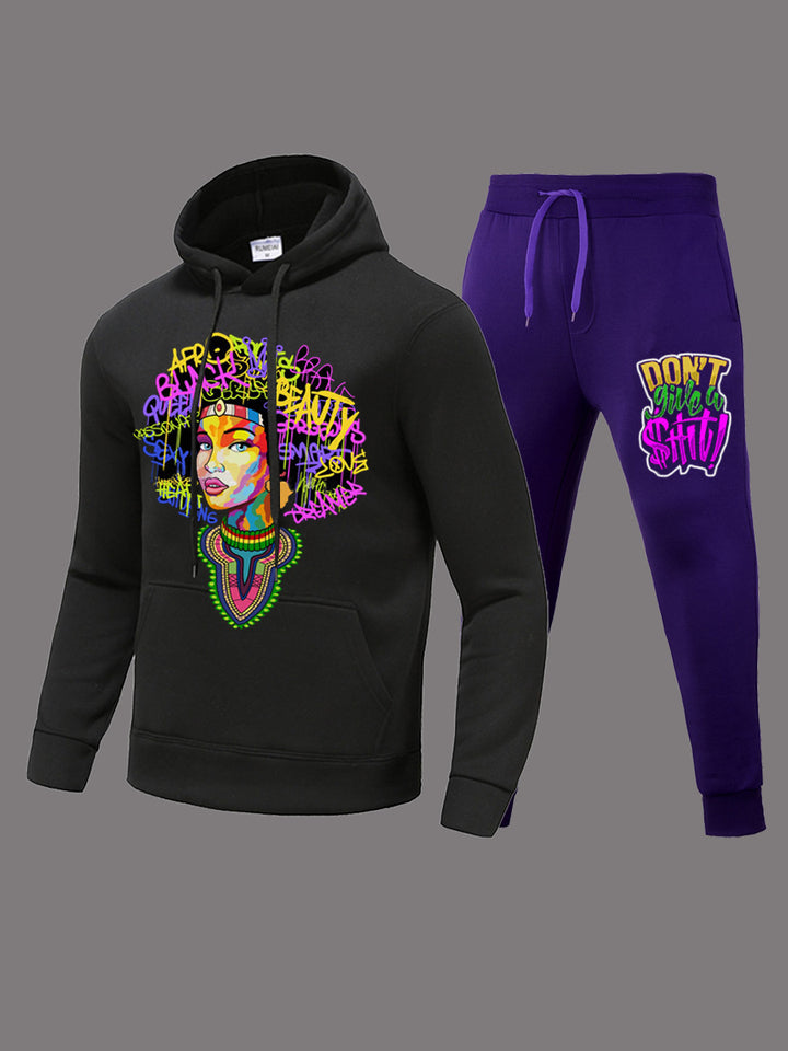 Damen Sportliches Hoodie und Jogginghose Set mit kreativem Grafikdesign Drune