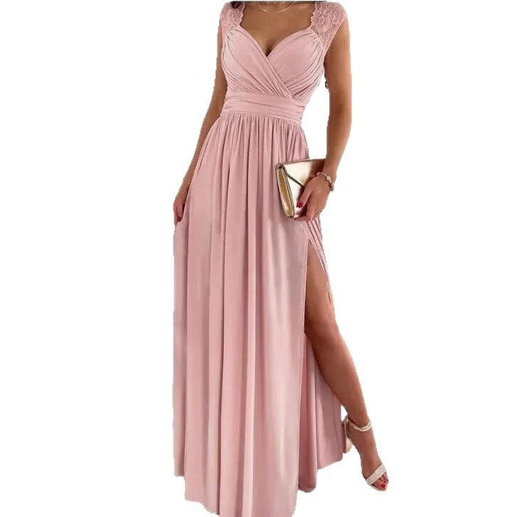 Damen Abendkleid mit tiefem Ausschnitt und Schlitz Drune