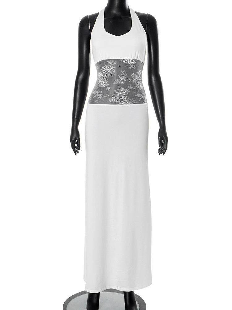 Damen Elegantes Maxikleid mit romantischer Spitzenmitte Drune