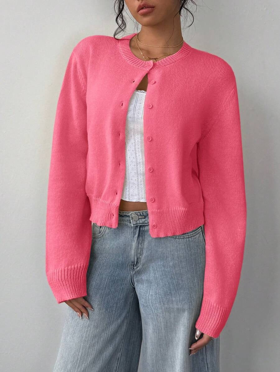 Damen Strickjacke mit Rundhalsausschnitt und Knopfleiste Drune