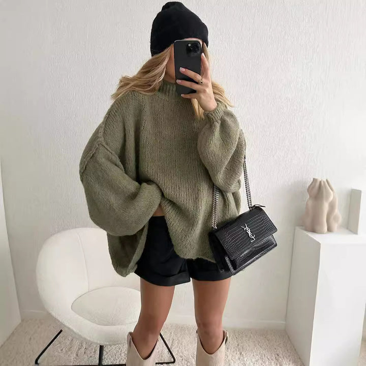 Damen kuscheliger Oversize-Pullover mit weiten Ärmeln und strukturiertem Strick Drune