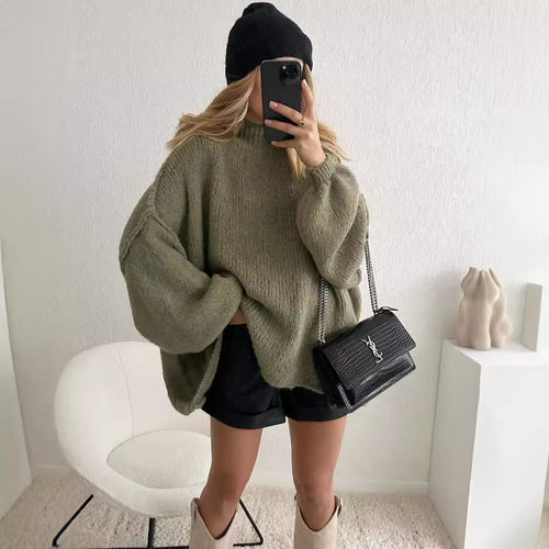 Damen kuscheliger Oversize-Pullover mit weiten Ärmeln und strukturiertem Strick Drune