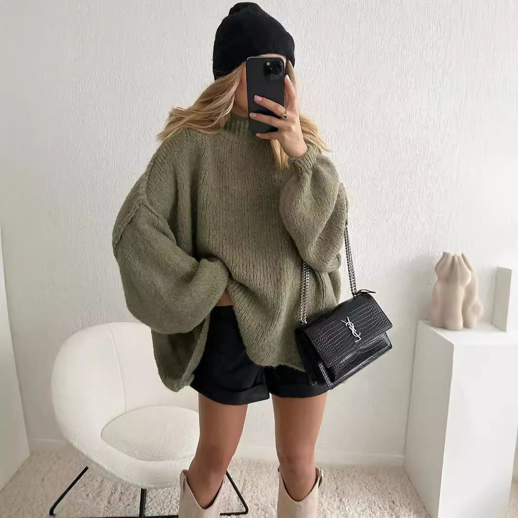 Damen Oversized Strickpullover mit volumetrischen Ärmeln und weichem Material Drune