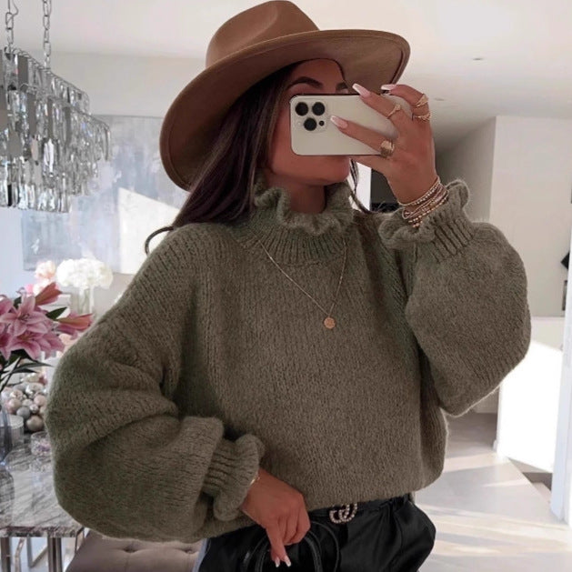 Damen kuscheliger Rollkragenpullover mit voluminösen Ärmeln Drune