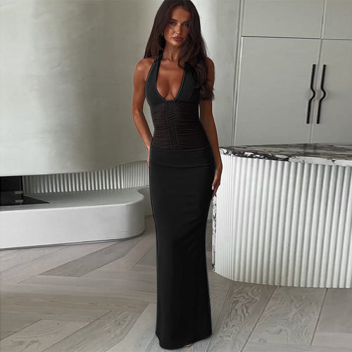 Damen elegantes Maxikleid mit angesagtem Wickeldesign und figurformendem Oberteil Drune