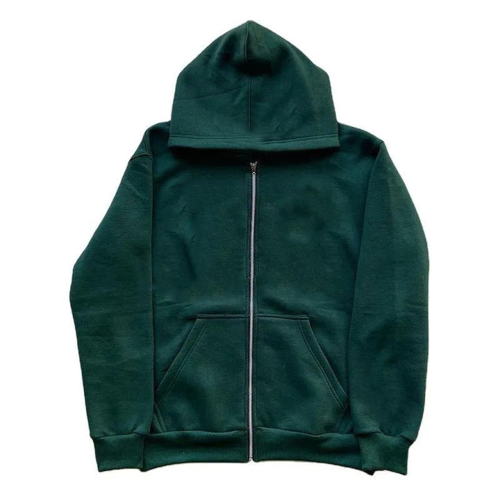 Unisex nan lässige Kapuzenjacke mit robustem Metall-Reißverschluss doppellagiger Kapuze und tiefen Känguru-Eingrifftaschen Drune