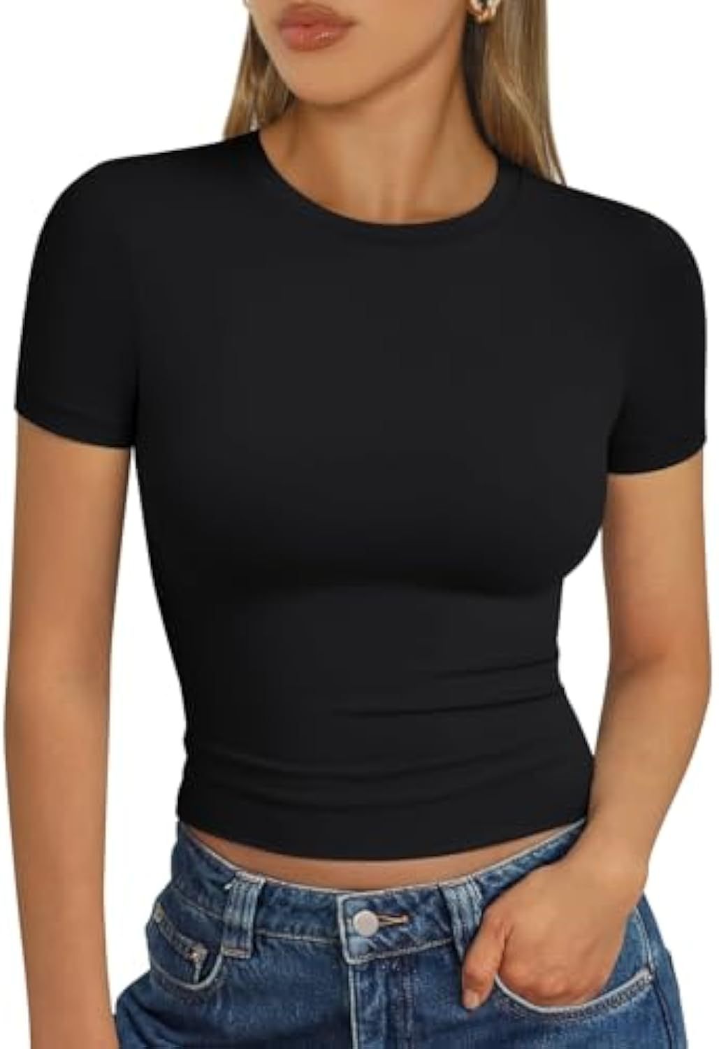 Damen figurbetontes Kurzarmshirt aus elastischem Material Drune