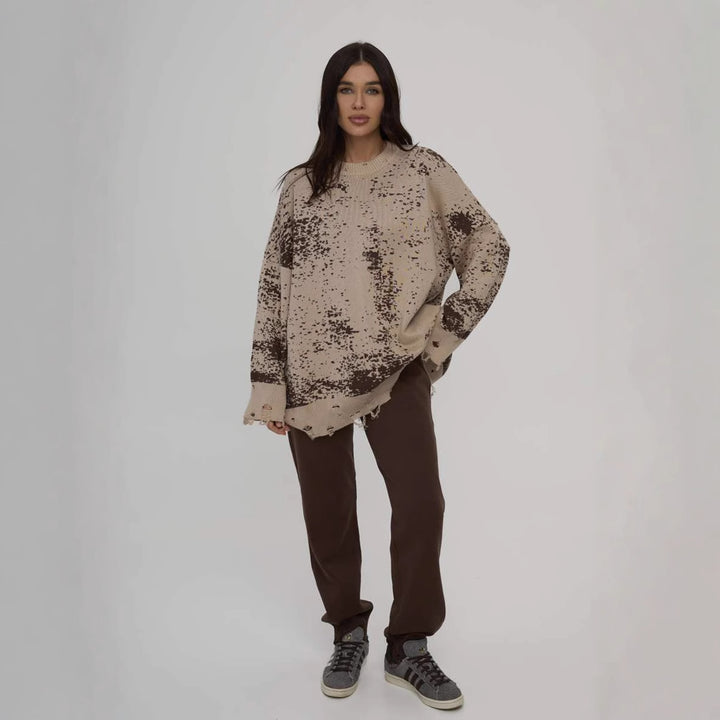 Damen lässiger Strickpullover mit modischen Riss-Details Drune