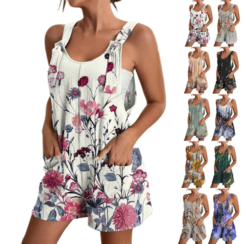 Damen luftiger Overall mit floralen Mustern und praktischen Taschen Drune