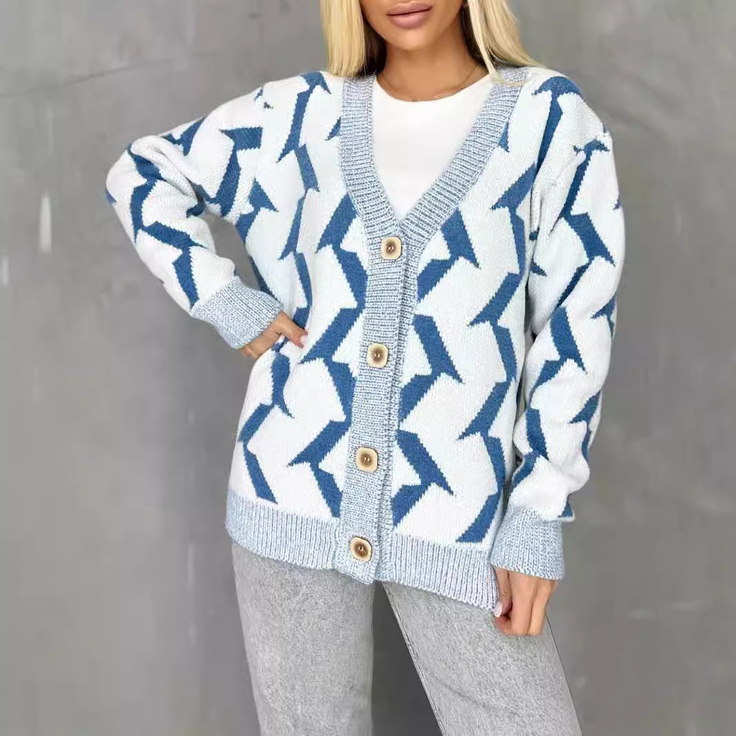 Damen lässige Strickjacke mit modernem Blitzenmuster Drune