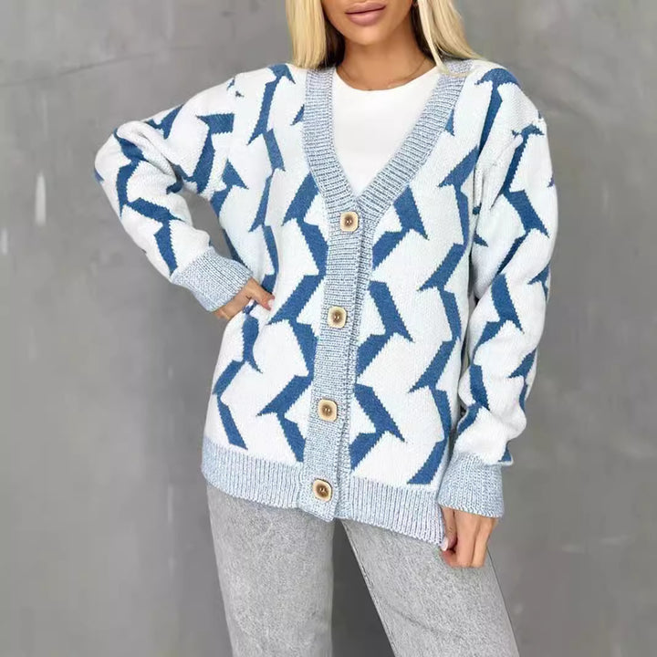 Damen lässige Strickjacke mit modernem Blitzenmuster Drune