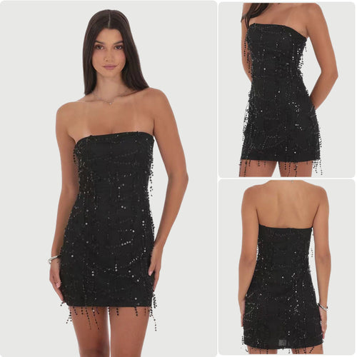 Damen Elegantes schulterfreies Cocktailkleid mit funkelnden Pailletten und figurbetontem Schnitt Drune