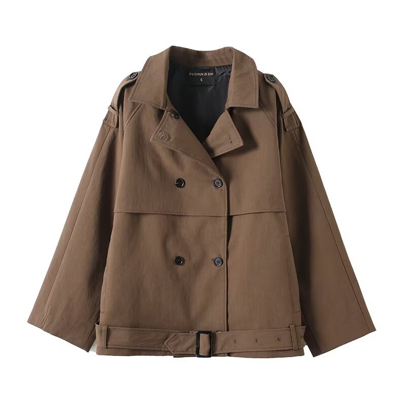 Damen modische Oversized-Trenchjacke mit doppelter Knopfleiste und Taillengürtel Drune
