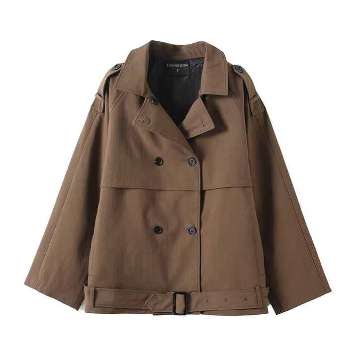 Damen modische Oversized-Trenchjacke mit doppelter Knopfleiste und Taillengürtel Drune