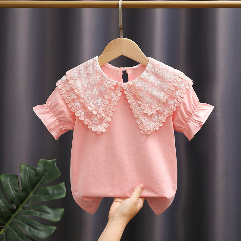 Mädchen Bluse mit romantischem Spitzenkragen und Rüschendetails Drune