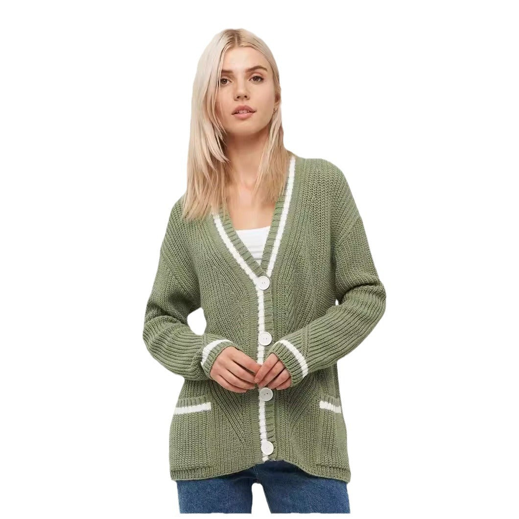 Damen Grobstrickjacke mit praktischen Pattentaschen und kontrastierenden Details Drune