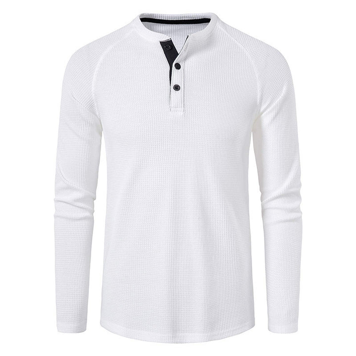 Herren nan strukturiertes Henley-Langarmshirt mit Waffelstruktur, Halbknopfleiste und Raglanärmeln Drune