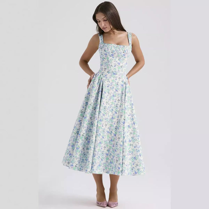 Damen Midi-Kleid mit floralem Muster und angeschnittenem Rock Drune