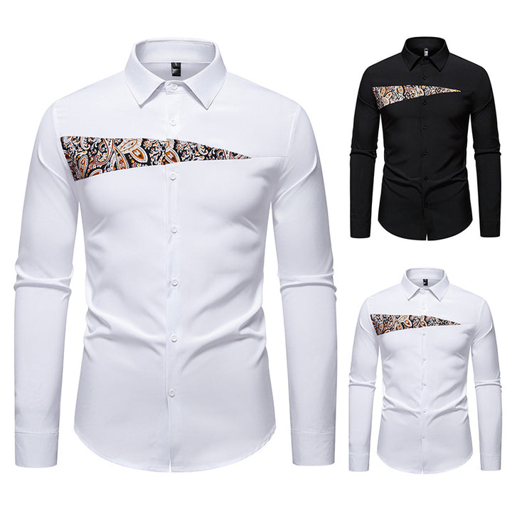 Herren modisches Langarmhemd mit asymmetrischem Muster Drune