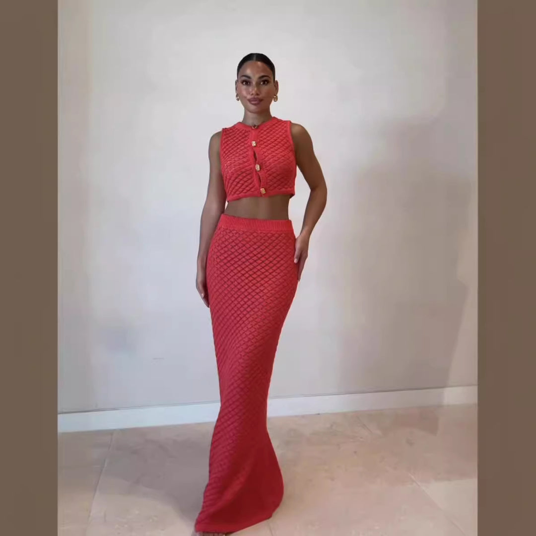 Damen-Set mit hautschmeichelndem Crop-Top und langem Rock Drune