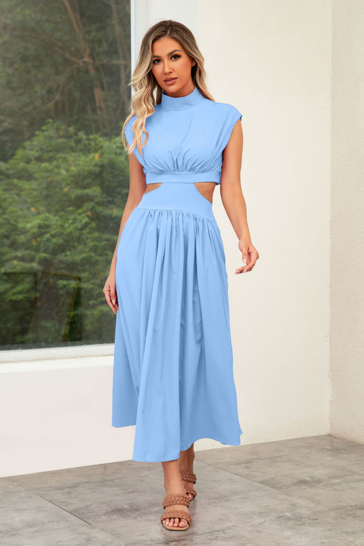 Damen Cut-Out Sommerkleid mit hohem Kragen Drune