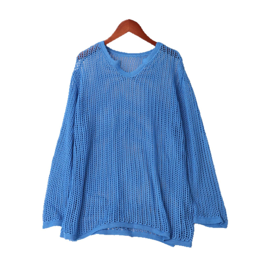 Damen luftiger Strickpullover mit modernem Netzdesign Drune