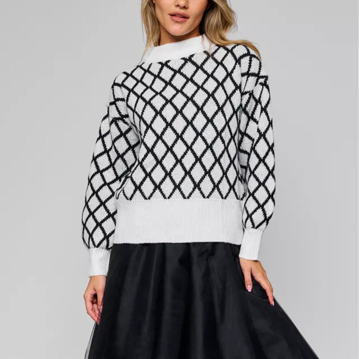Damen lässiger Pullover mit modernem Rautenmuster und lässigem Schnitt Drune