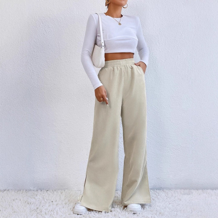 Damen Weite Cord-Hose mit elastischem Bund und seitlichen Schlitzen Drune