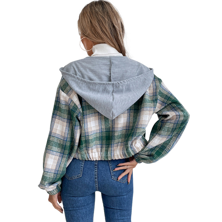 Damen cropped Flanelljacke mit Kapuze und modernem Karomuster Drune