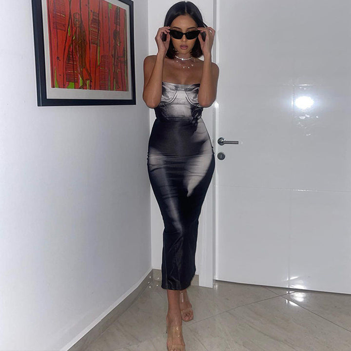 Damen Figurbetontes Maxikleid mit feinen Spagetti-Trägern Drune