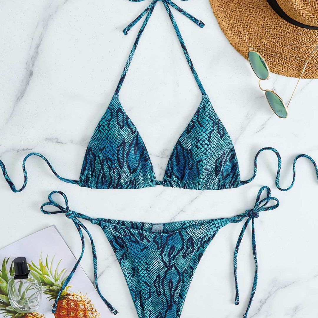 Damen Triangel-Bikini mit Schlangenprint und verstellbaren Trägern Drune
