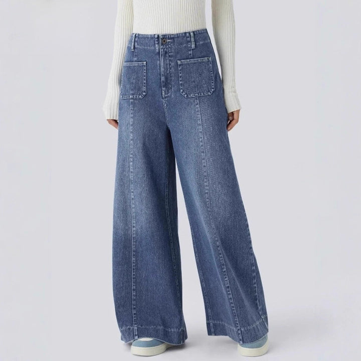 Damen weit geschnittene Jeanshose mit hohen Taschen Drune