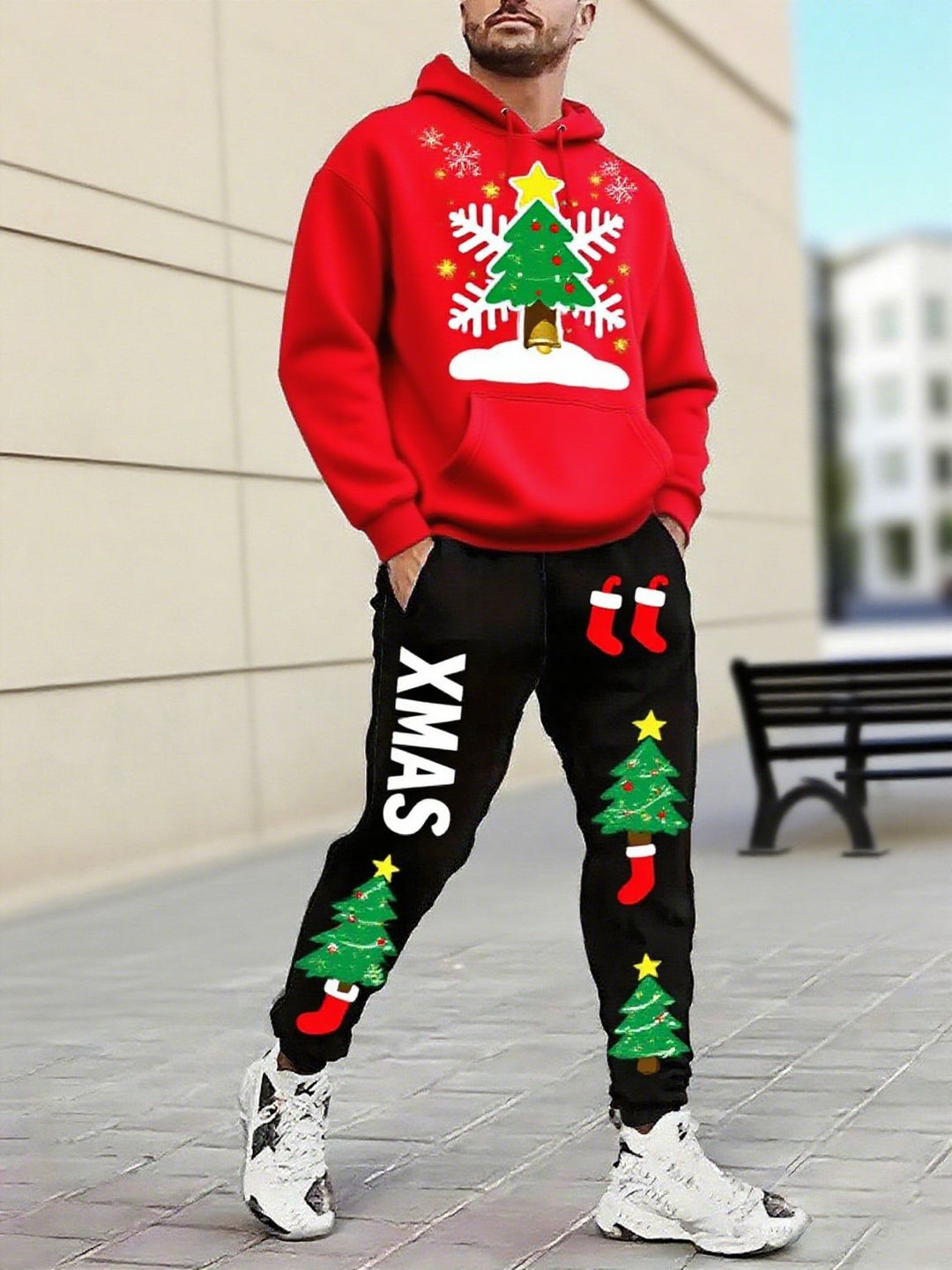 Herren Weihnachtsmotiviere Kapuzenpullover und Jogginghose Set Drune