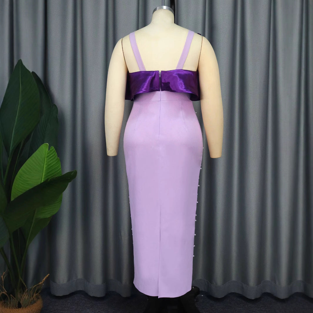 Damen Elegantes Körperbetontes Kleid mit Puffärmeln und Perlenverzierungen Drune