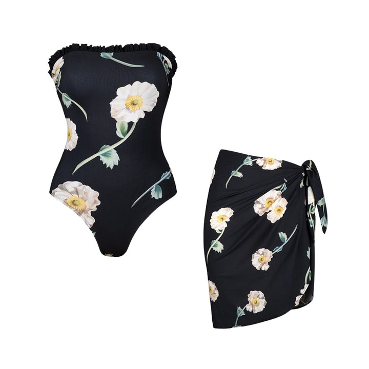 Damen Einteiler Badeanzug mit floralem Rüschendetail Drune