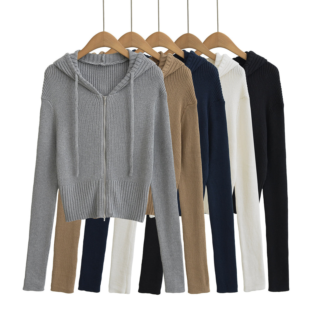 Damen lässiger Strickzipper mit Kapuze Drune