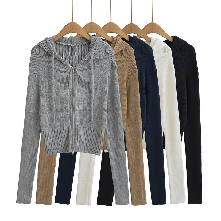Damen lässiger Strickzipper mit Kapuze Drune