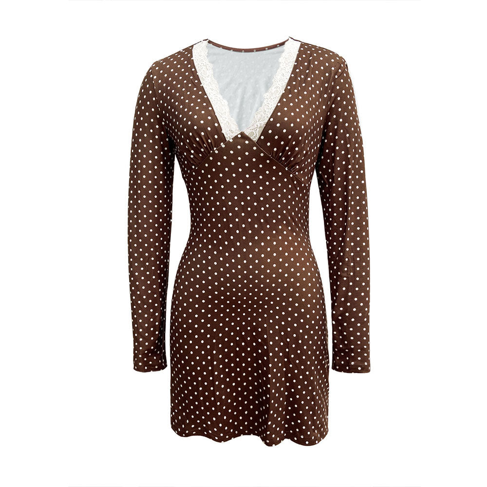 Damen Minikleid mit elegantem V-Ausschnitt und verspieltem Pünktchenmuster Drune