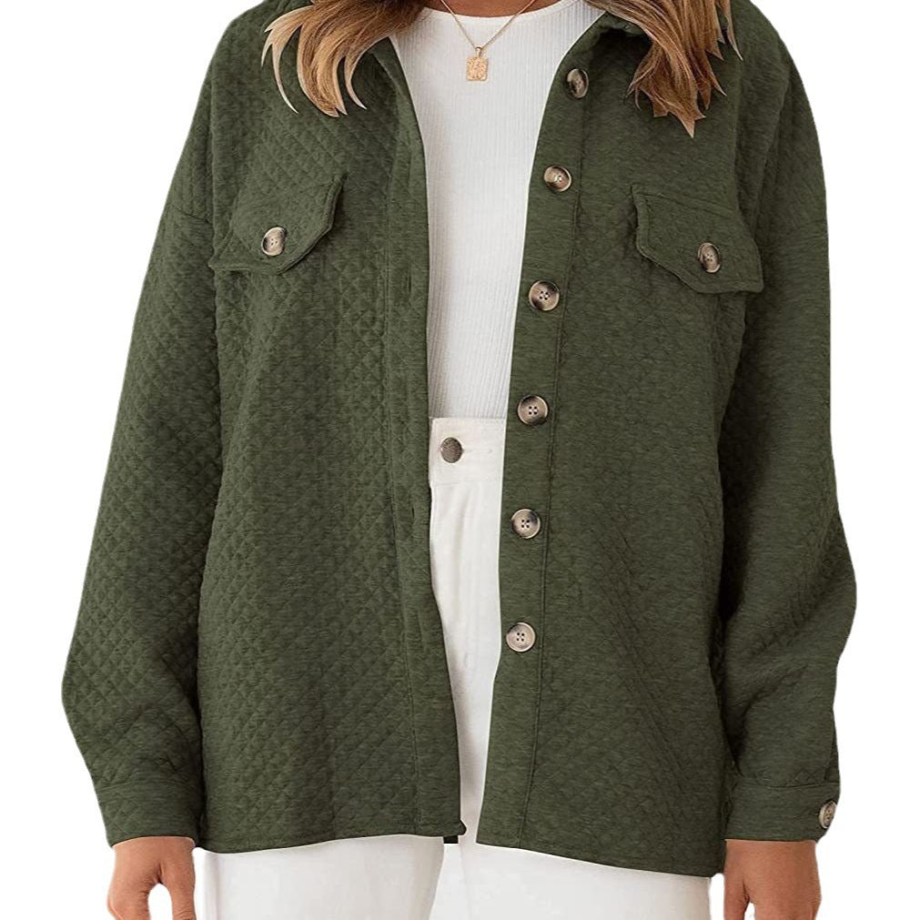 Damen gefütterte Oversize-Hemdjacke im strukturierten Design mit aufgesetzten Taschen Drune