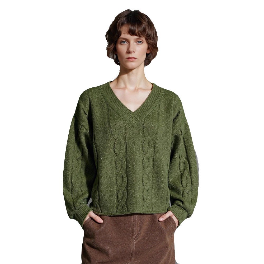 Damen Grobstrickpullover mit V-Ausschnitt und modernen Details Drune