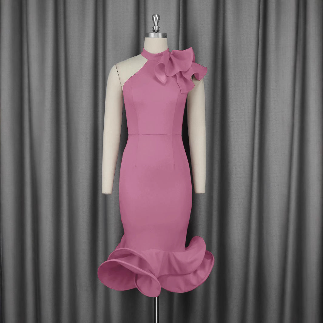 Damen Elegantes Abendkleid mit asymmetrischem Design und voluminösem Rüschenakzent Drune