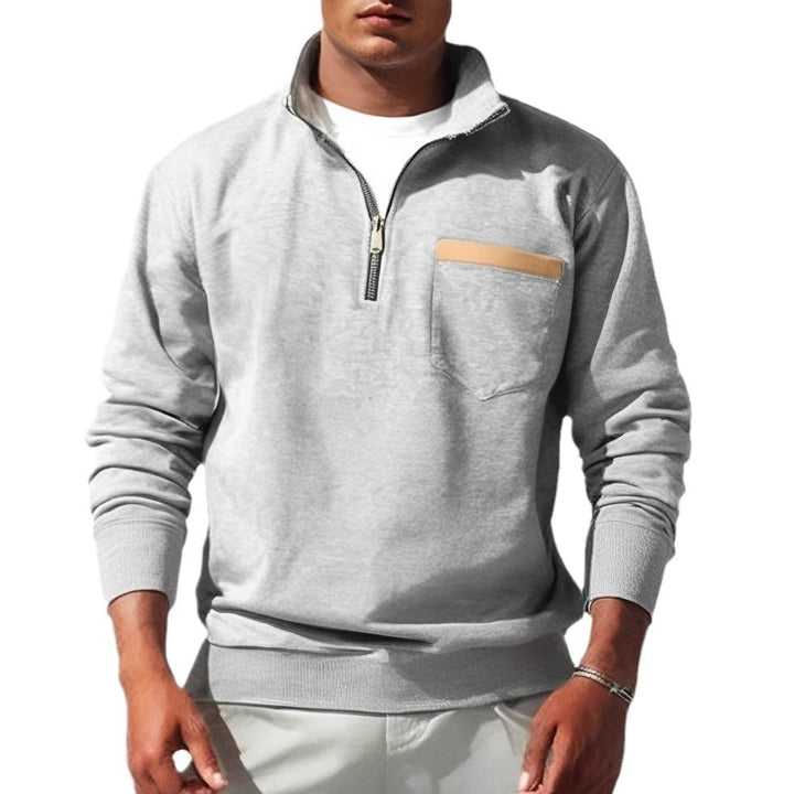 Herren nan feinstrukturiertes Halbzip-Feinstrickpullover mit Stehkragen, Brusttasche und schmaler Silhouette Drune