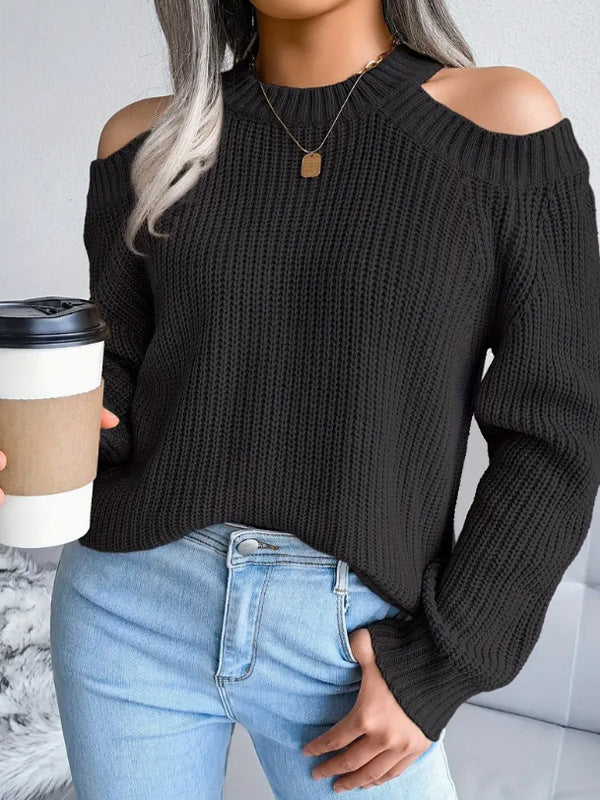 Damen Strickpullover mit offenen Schultern und Rippstruktur Drune