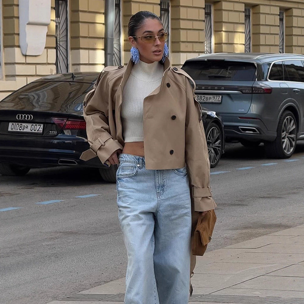 Damen Cropped Trenchcoat mit modischem Schnitt Drune