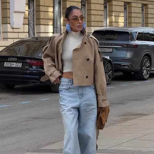 Damen Cropped Trenchcoat mit modischem Schnitt Drune
