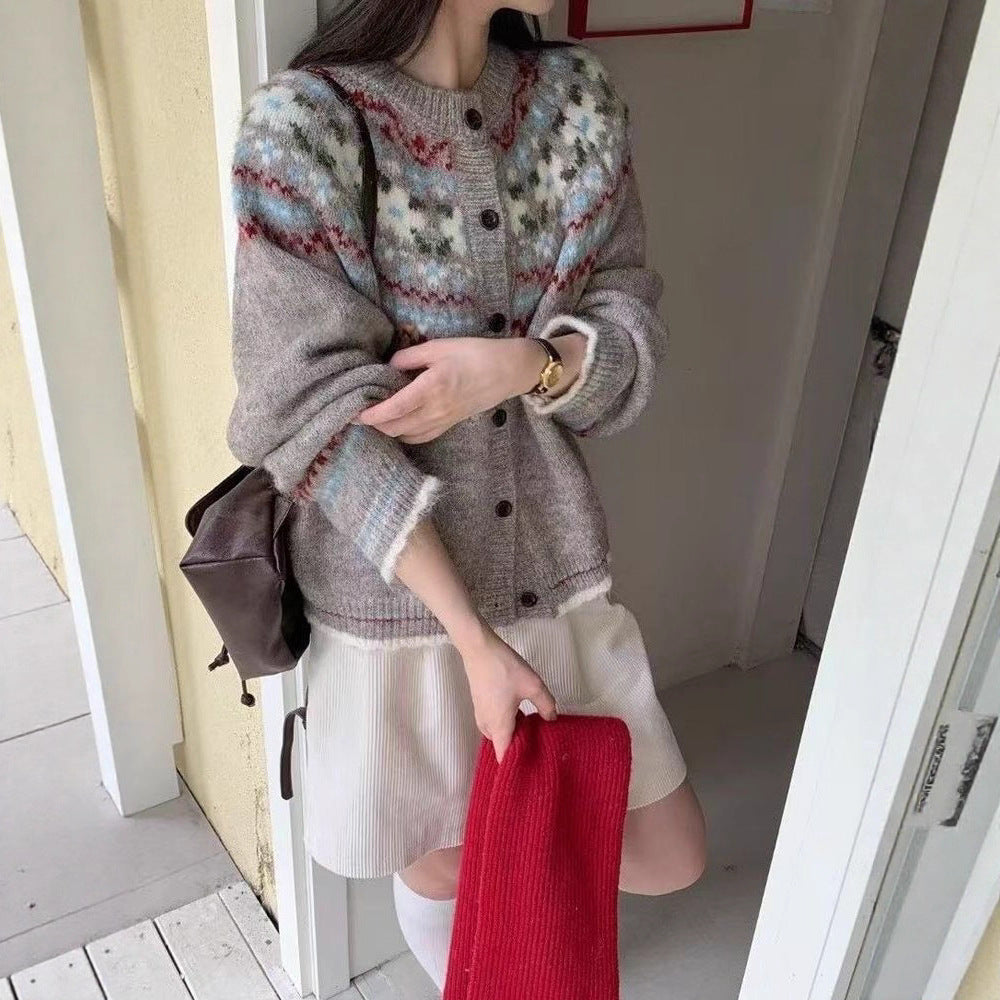 Damen Gemusterte Strickjacke mit bunten Akzenten Drune