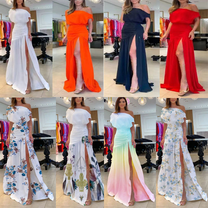 Damen Langärmeliges Kleid mit seitlichem Schlitz und off-shoulder Design Drune